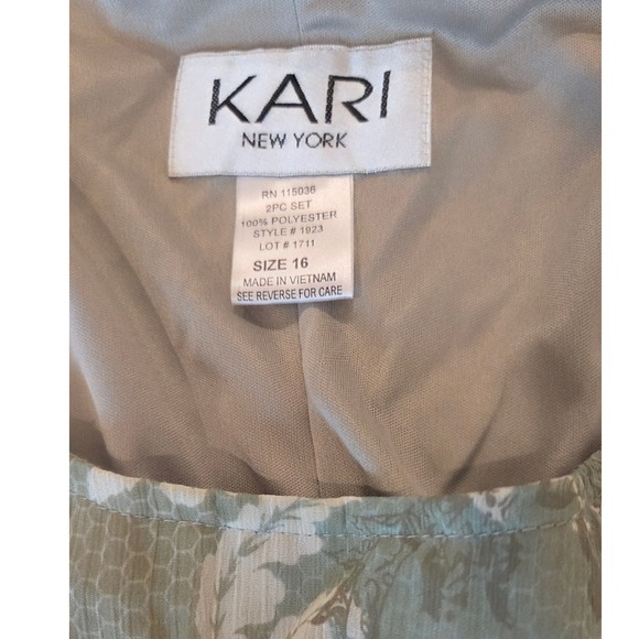 Kari New York Women's 2PC Floral Dress Suit Set Size 16 Blue Green Career - Picture 4 of 9